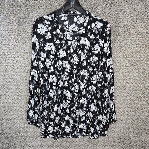 Lane Bryant Top Womens Plus 18/20 Black Keyhole Neck Tunic Floral‎ Boho Casual